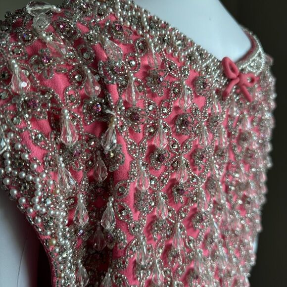 Vintage 60’s Beaded Bodice Gown Maxi Dress With Back Bows - Picture 12 of 13